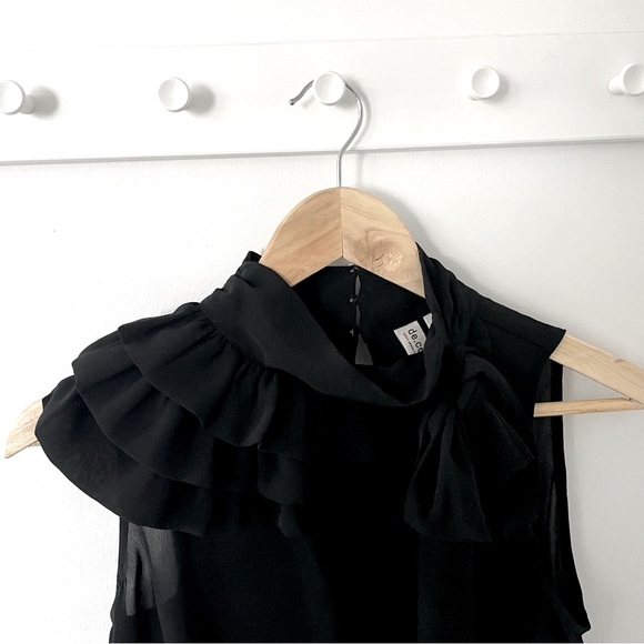 Sheer Black Ruffle Sleeveless Top (Esprit de Corp) with Side Tie and Side Zipper - Picture 2 of 6